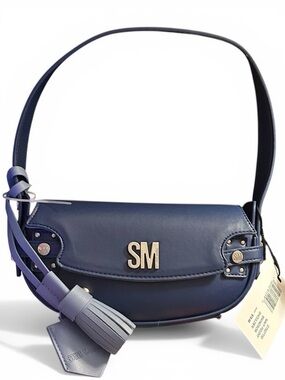 Steve Madden Navy Leather Shoulder Bag with Tassel